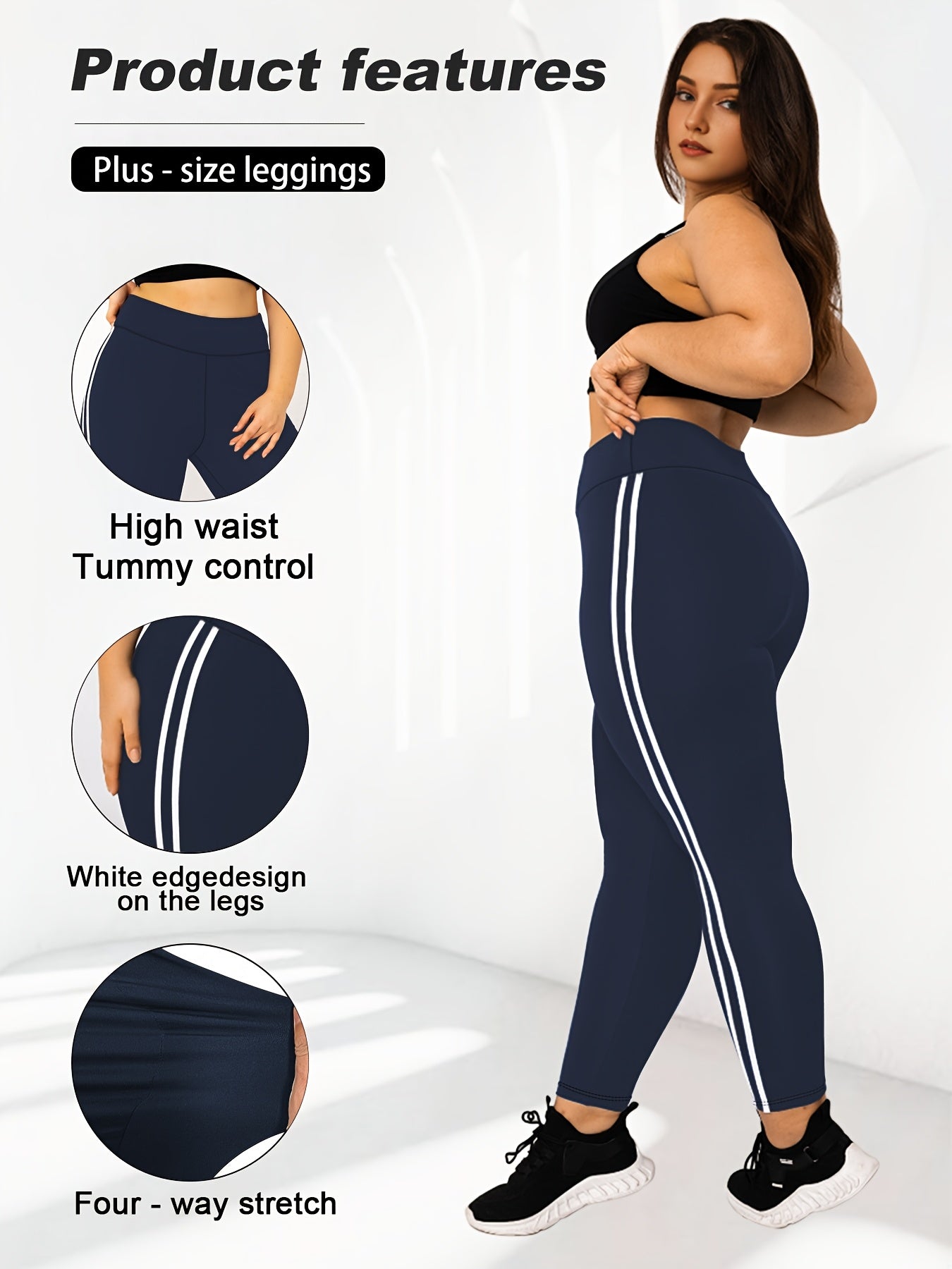 Women's Plus Size High-Waisted Cropped Leggings with Side Stripes