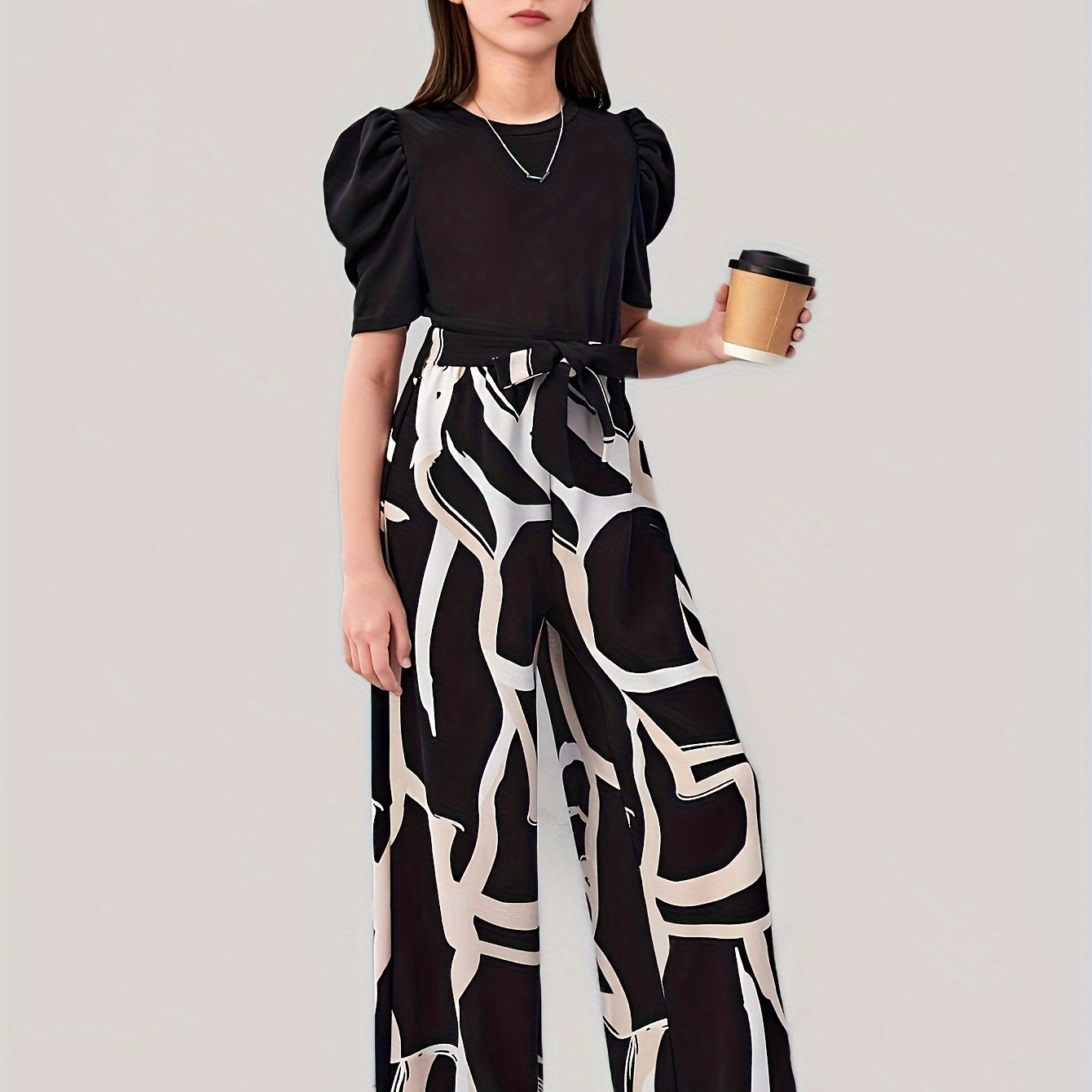 Girl's Casual Tie-Dye Wide-Leg Culottes - Black & White