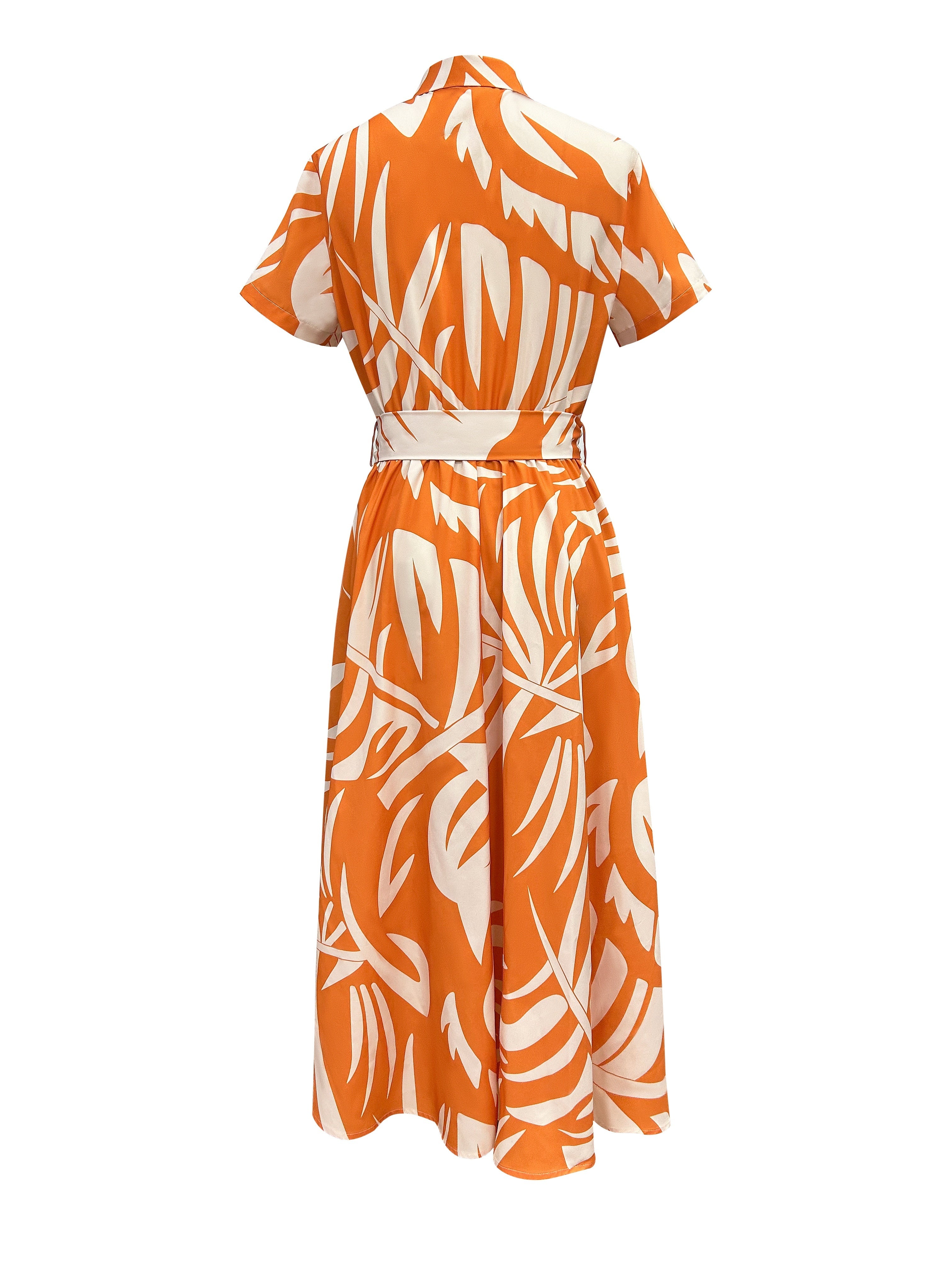 Charming Floral Print Dress - Stylish Button Front, Short Sleeve Collar Design