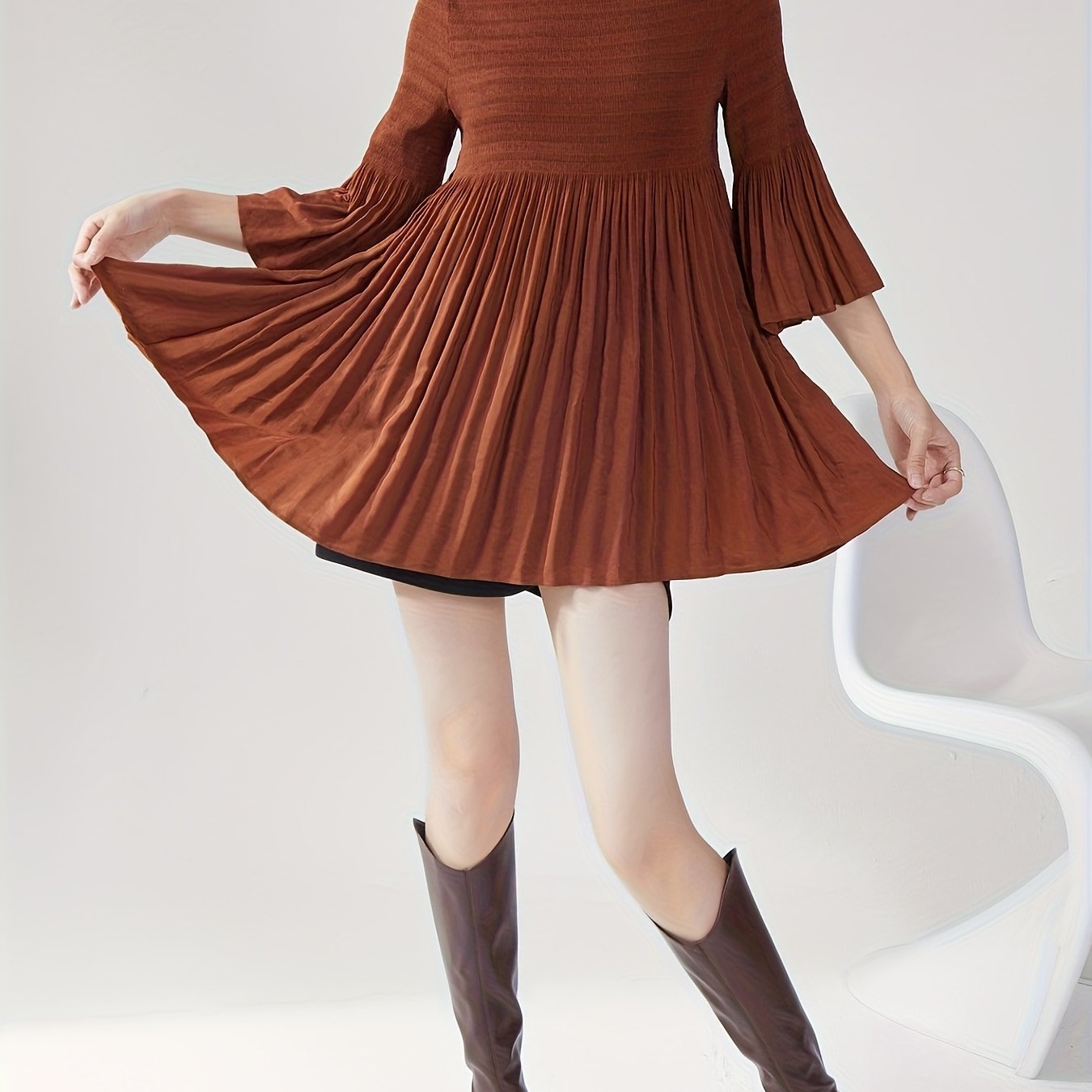 Women's French Style Smoothing A-Line T-Shirt with Bell Sleeve Top