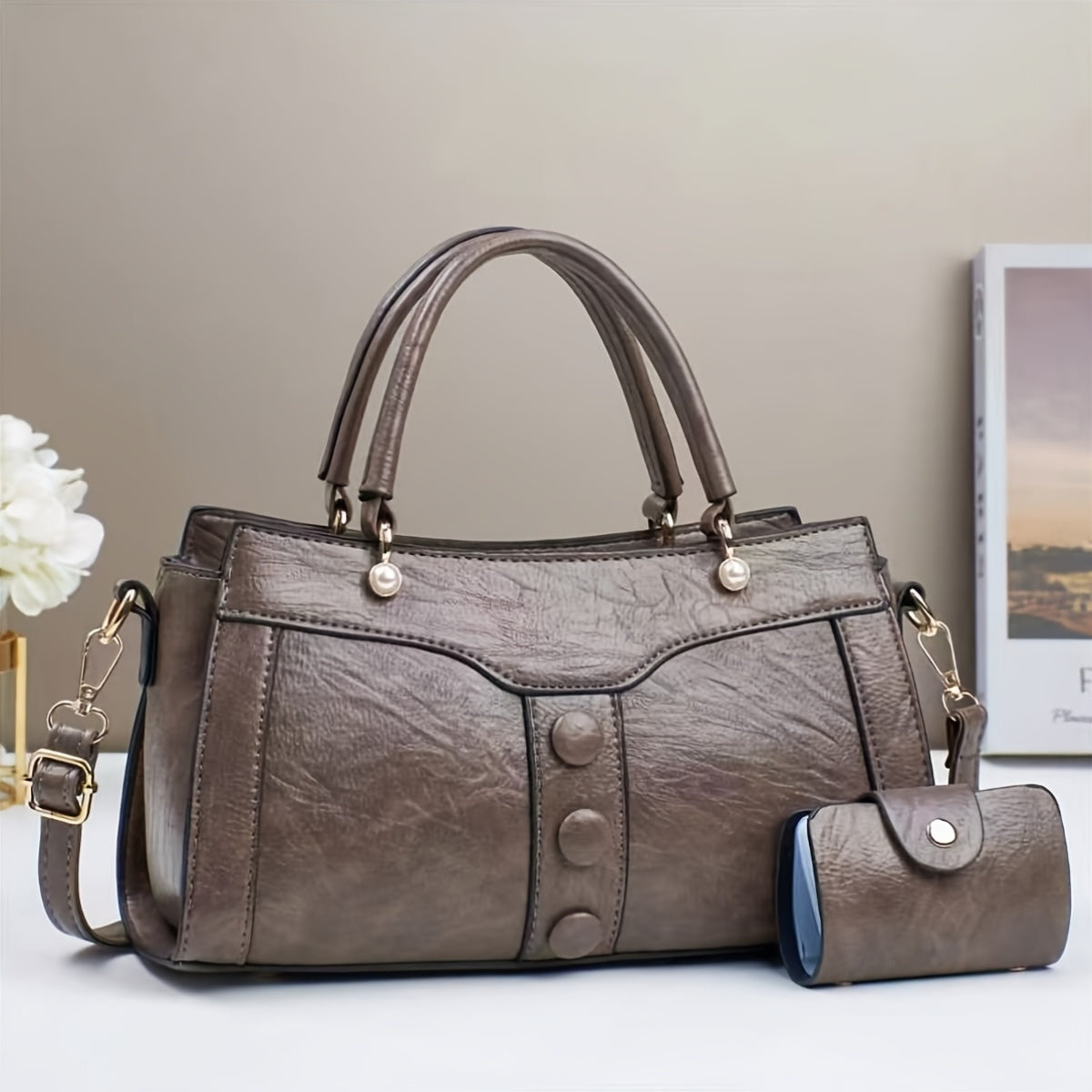Women's Elegant Beige Synthetic Crossbody Bag with Golden-Tone