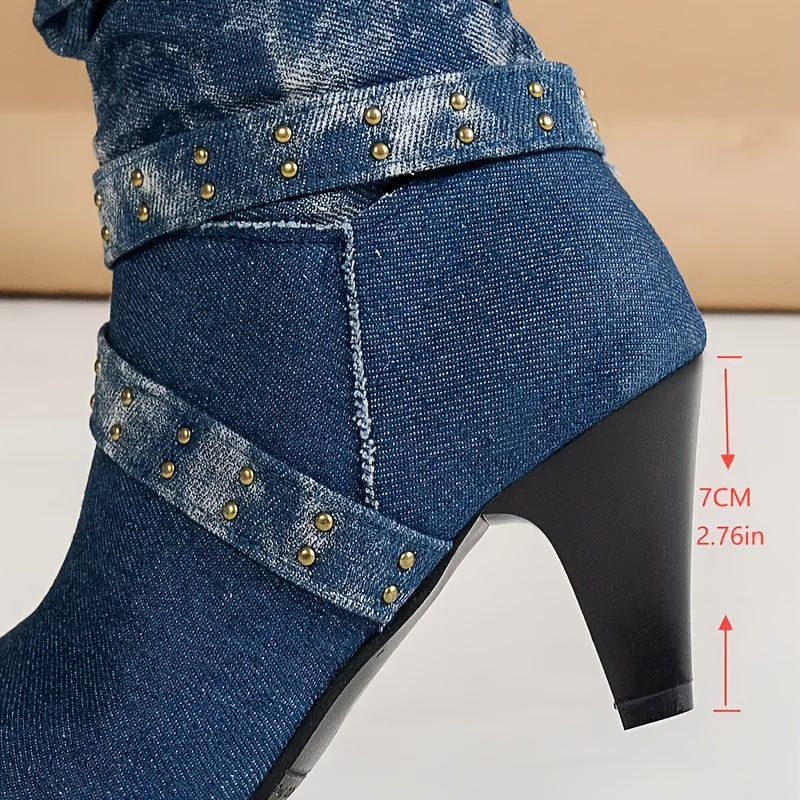 Trendy Denim Ladies' Long Boots Zipper Closure, Standard Toe