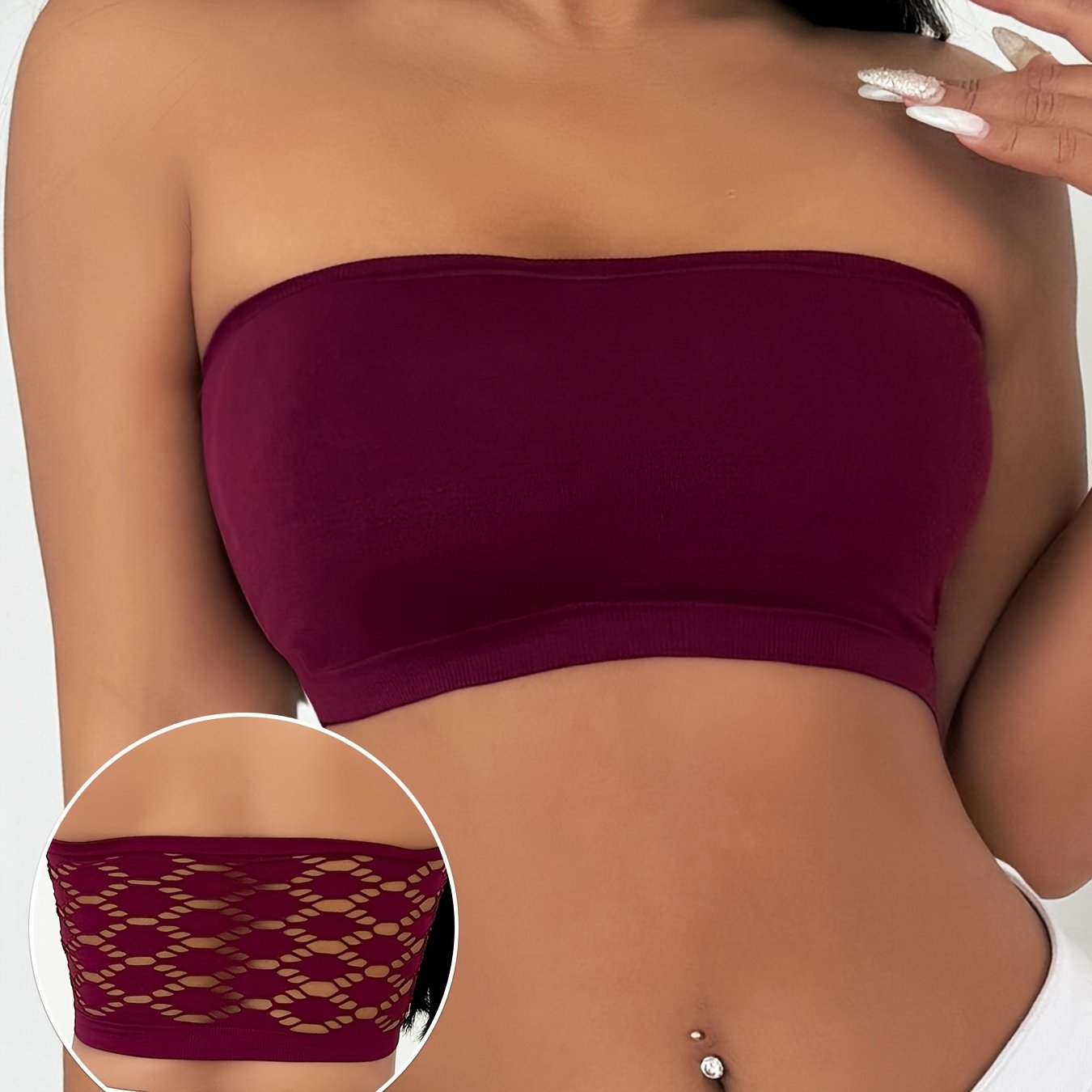 Hollow Mesh Tube Bra, Sexy & Breathable Wireless Bandeau Bra, Women's Lingerie & Underwear