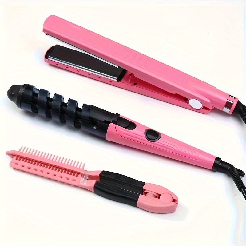 A Set of Three Flat Metal Titanium Hair Straighteners with Wide Plates