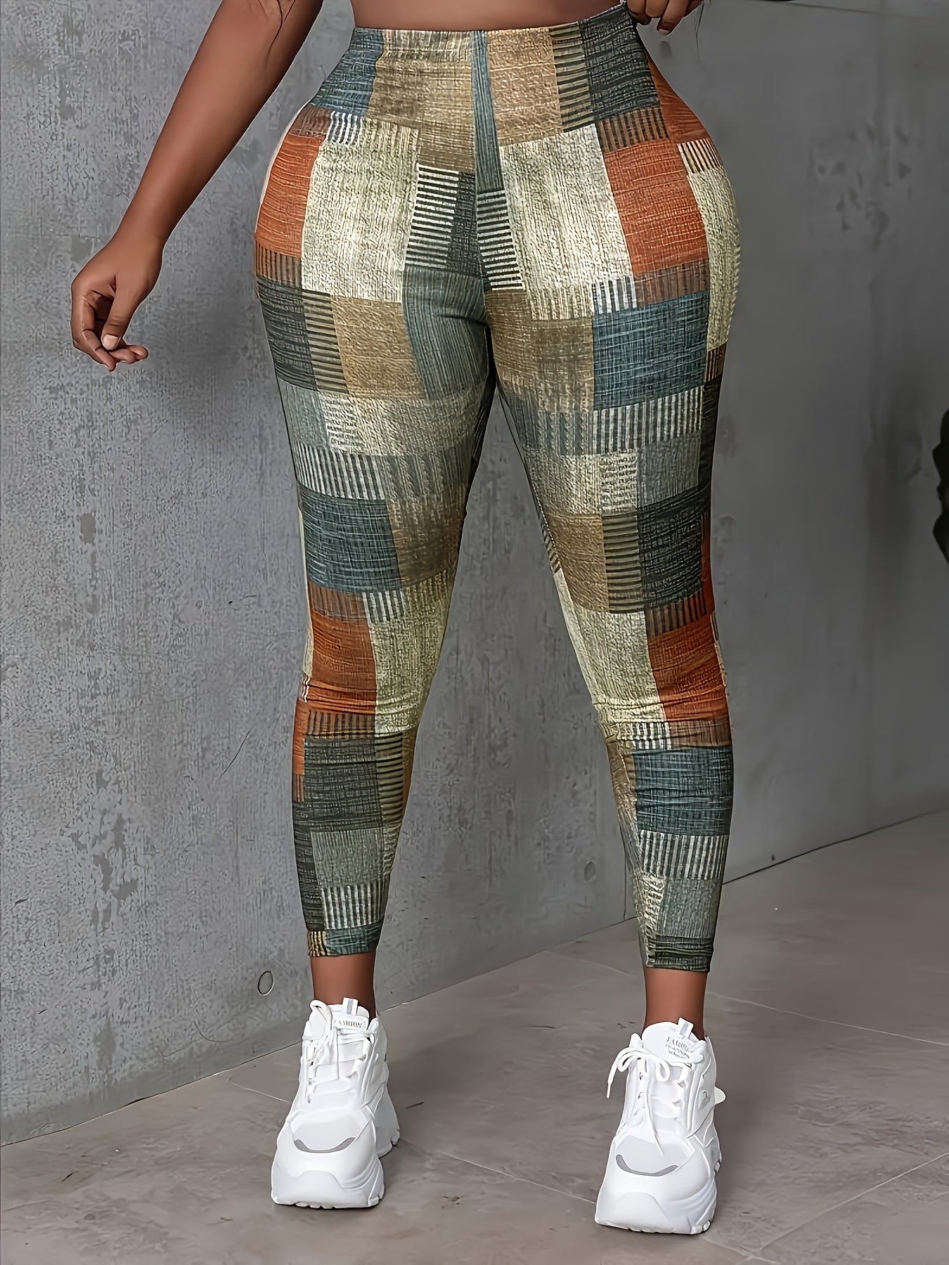 Plus Size Leggings for Women - High-Waisted 3D Geometric Print Running