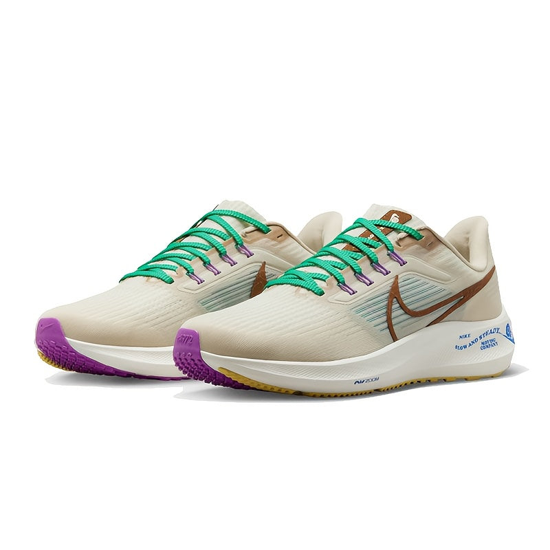 Nike Air Zoom Pegasus 39 Unisex Low-Top Running Shoes - Breathable White & Beige Training Sneakers with Cushioned Zoom Air Technology