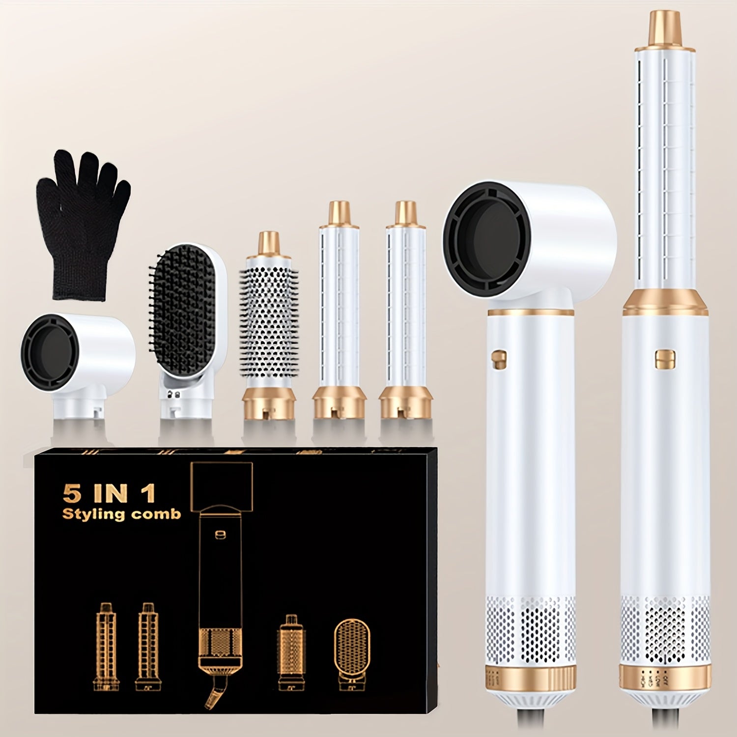 5in 1 Hot Air Brush Hair Styler Detachable Straightener Comb Curler