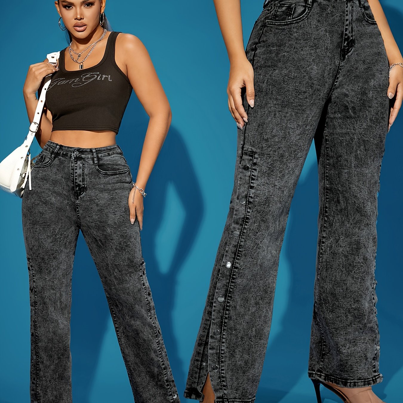 Women's Vintage-Style High-Waisted Straight-Leg Jeans