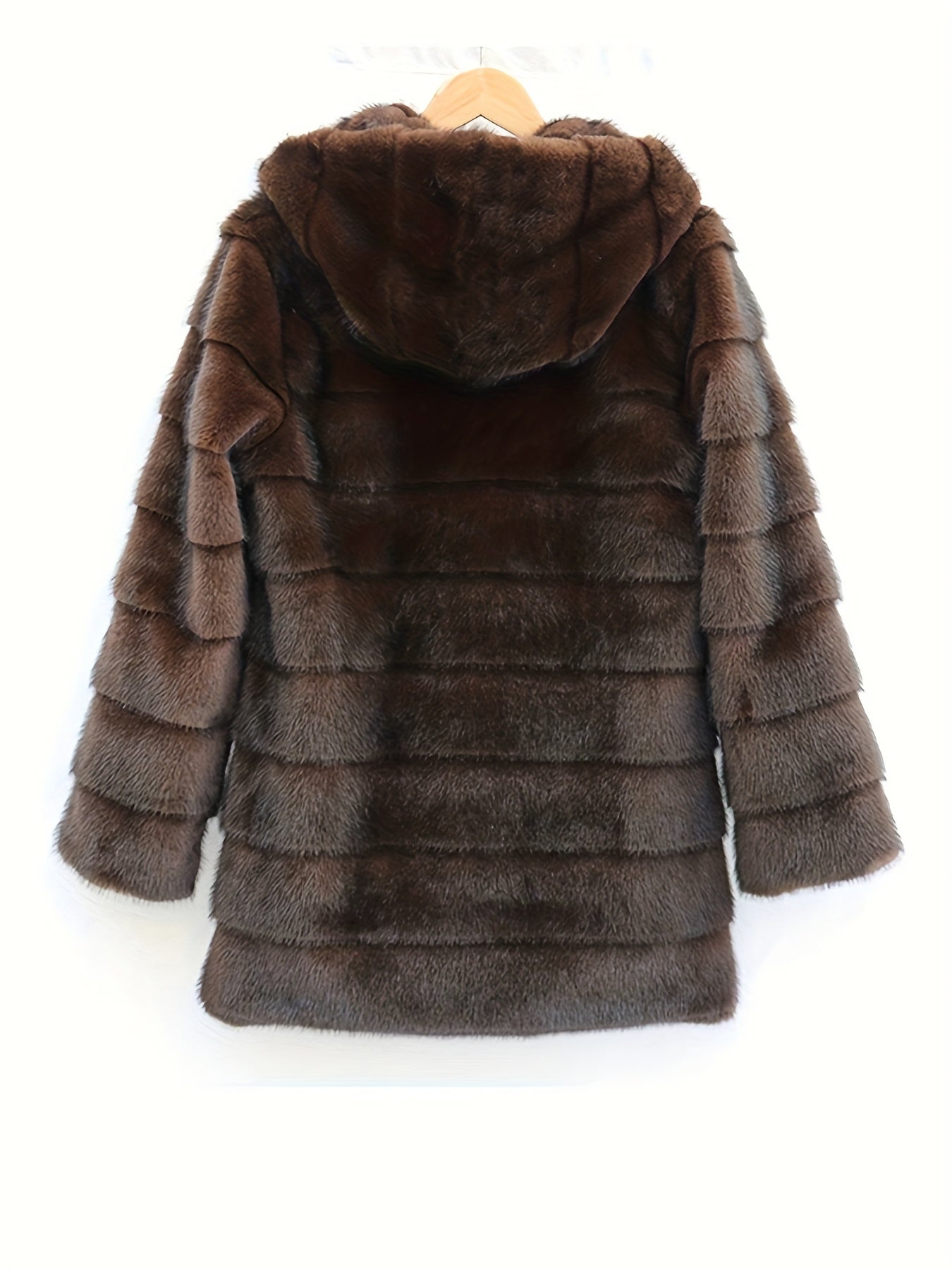 Women's Elegant Faux Fur Coat - Mid-Length Winter Jacket with Front Closure, Flared Hem & Long Sleeves