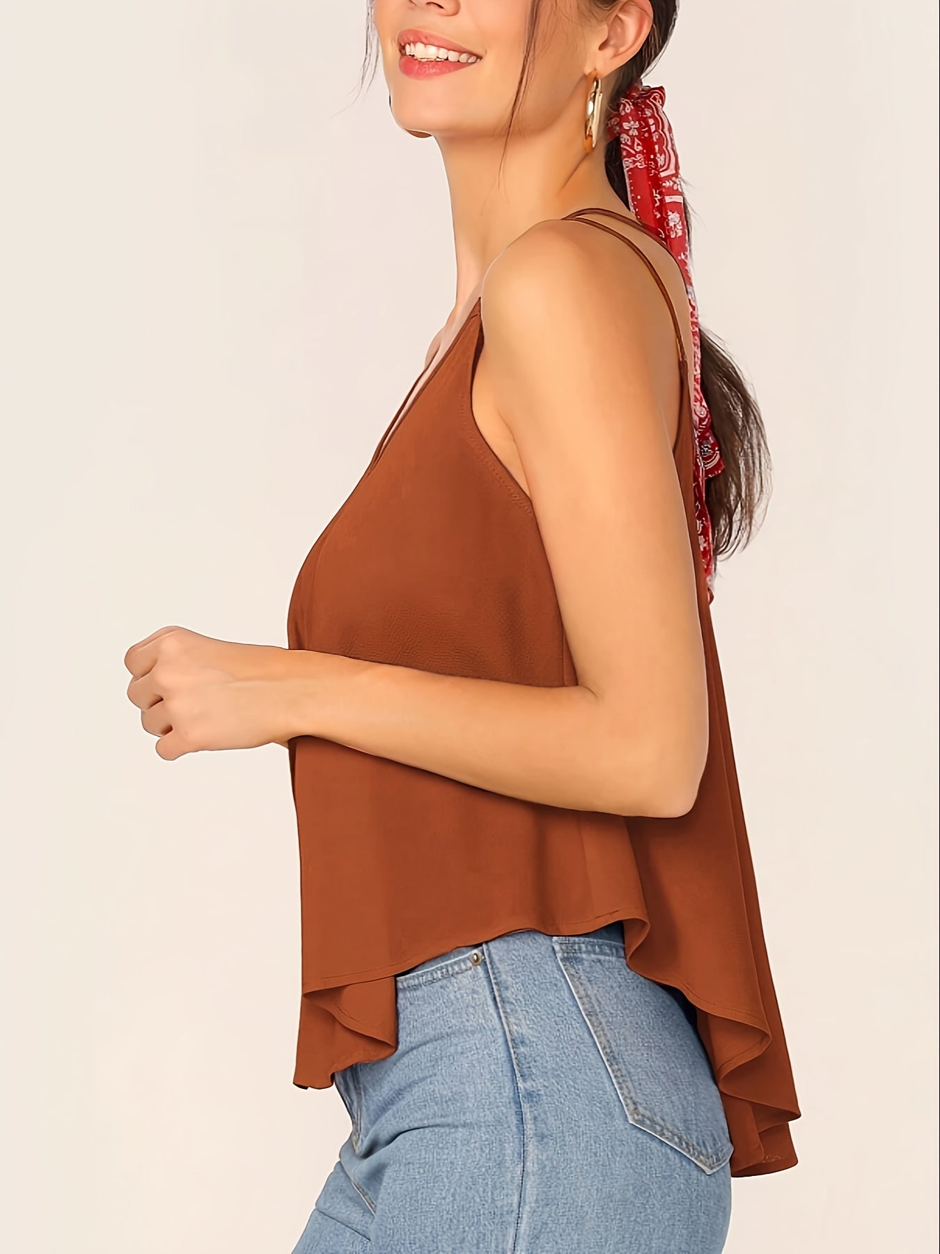 Stylish Double Strap Dip Hem Swing Top