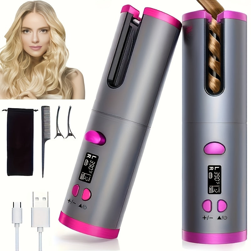 Effortless Cordless Hair Curler - USB Rechargeable, 6 Heating & Timer Settings