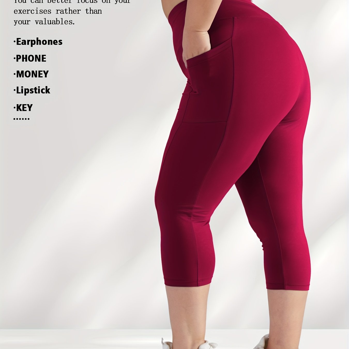 Women's Plus Size High-Waisted Capri Leggings with Side Phone Pockets