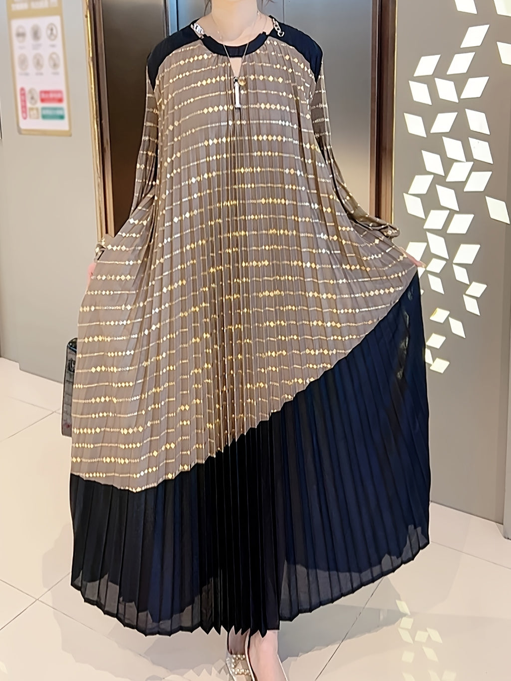 French-Style Pleated Dress, Loose Fit for Women