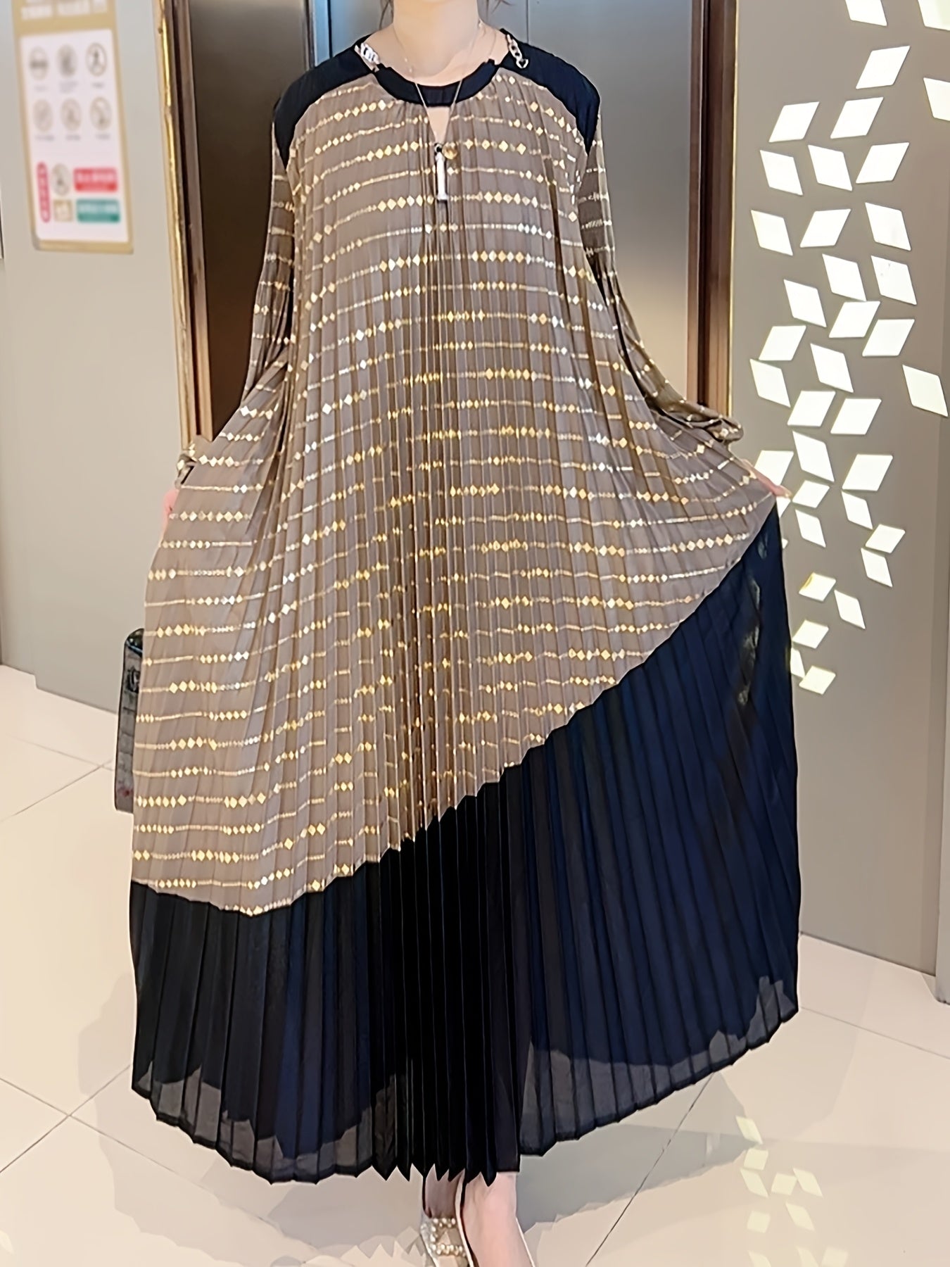 French-Style Pleated Dress, Loose Fit for Women