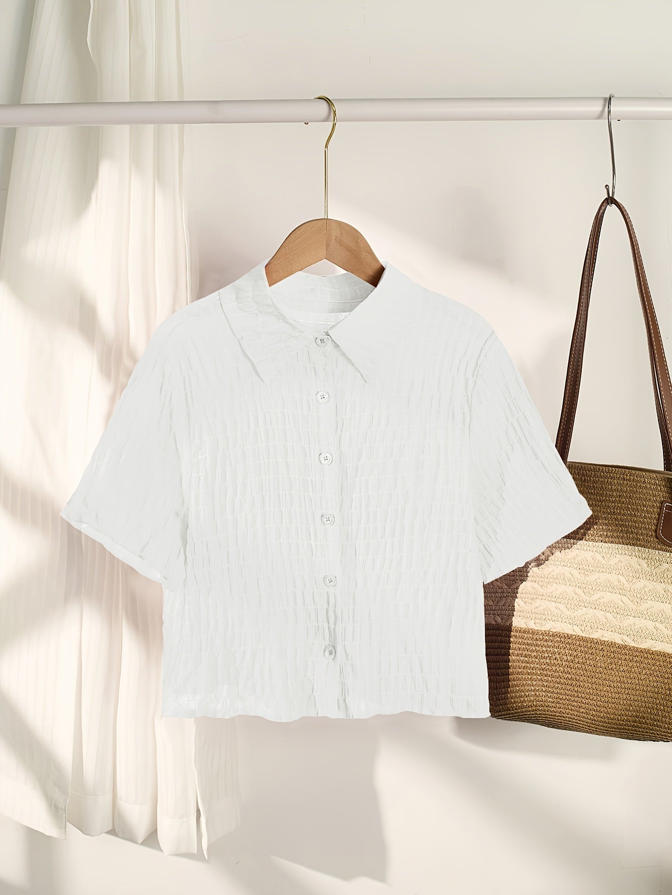 Elegant Red Mini Short-Sleeve Blouse for Women