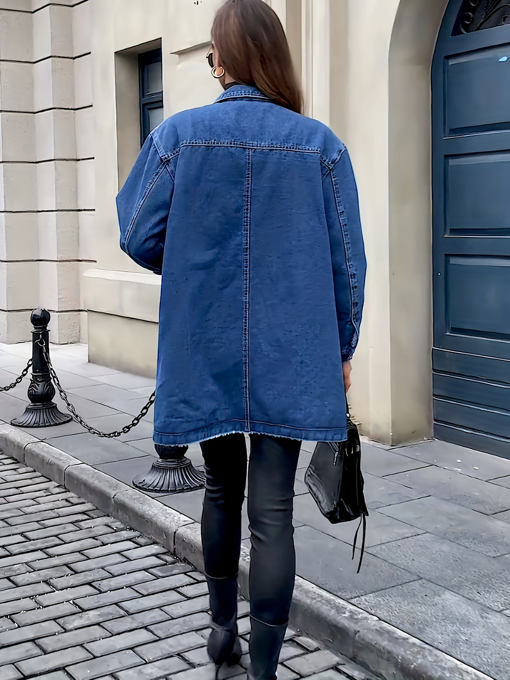 Morin's Elegant Heavy-Duty Mid-Length Denim Jacket with Golden-Tone Hardware & Multiple Chest Pockets