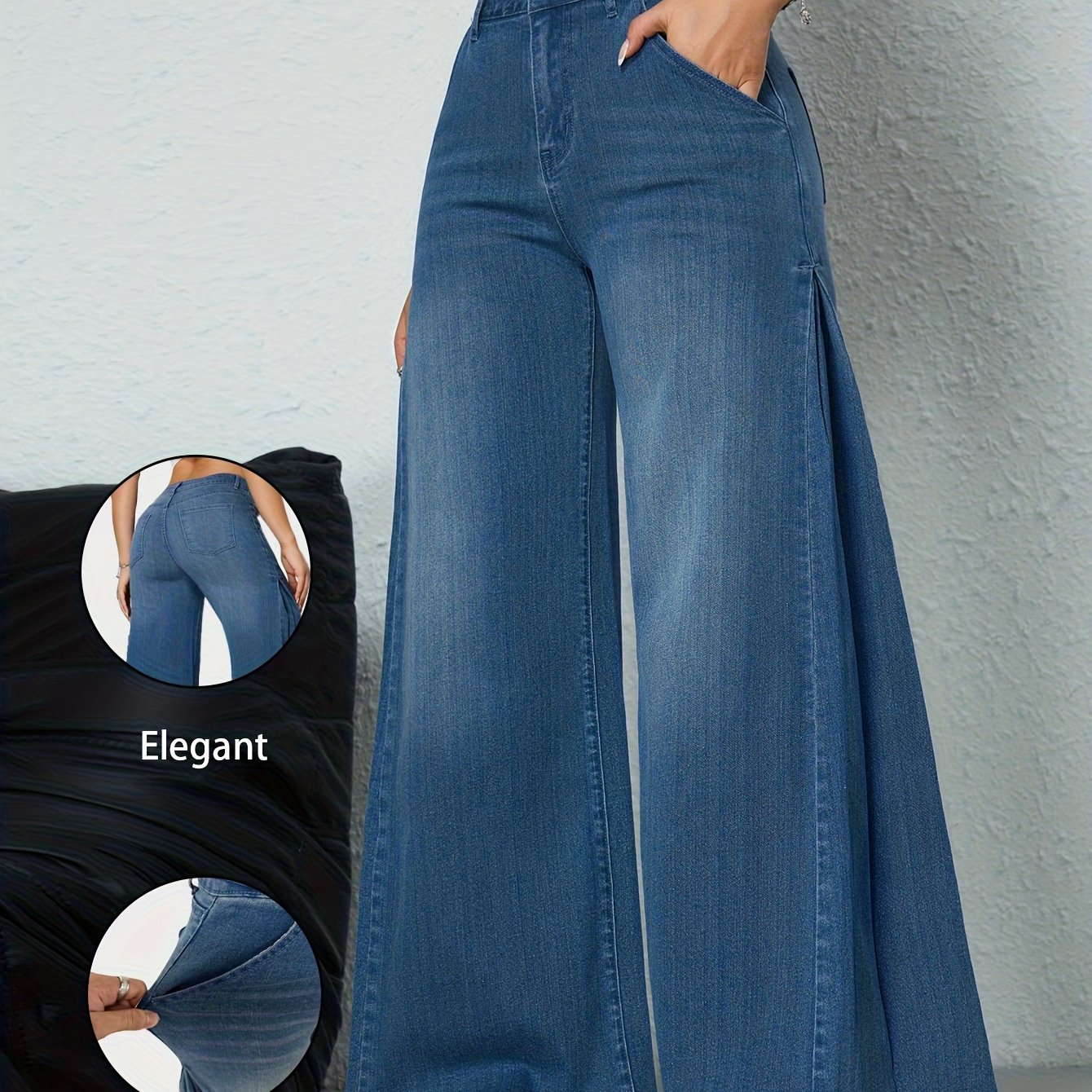 Elegant Casual Wide Leg Jeans High Waist, Stretchy, Boot Cut, Long Length
