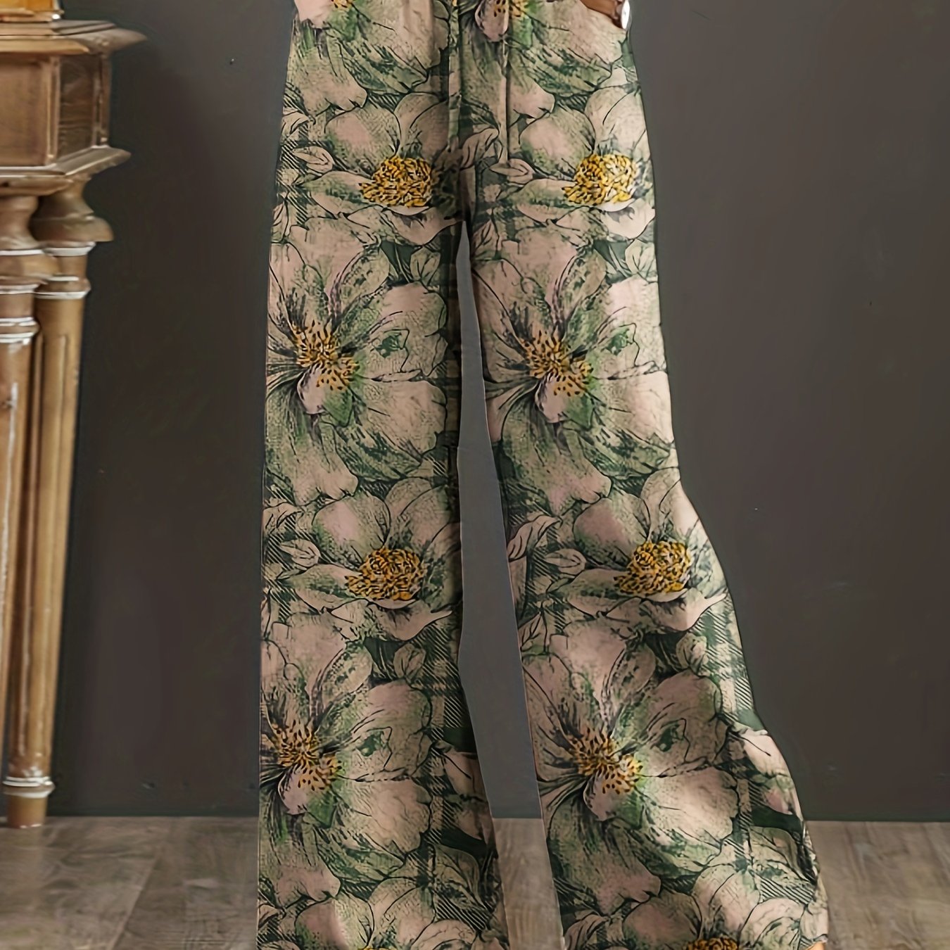 Women's Floral Print Cotton Wide Leg Pants