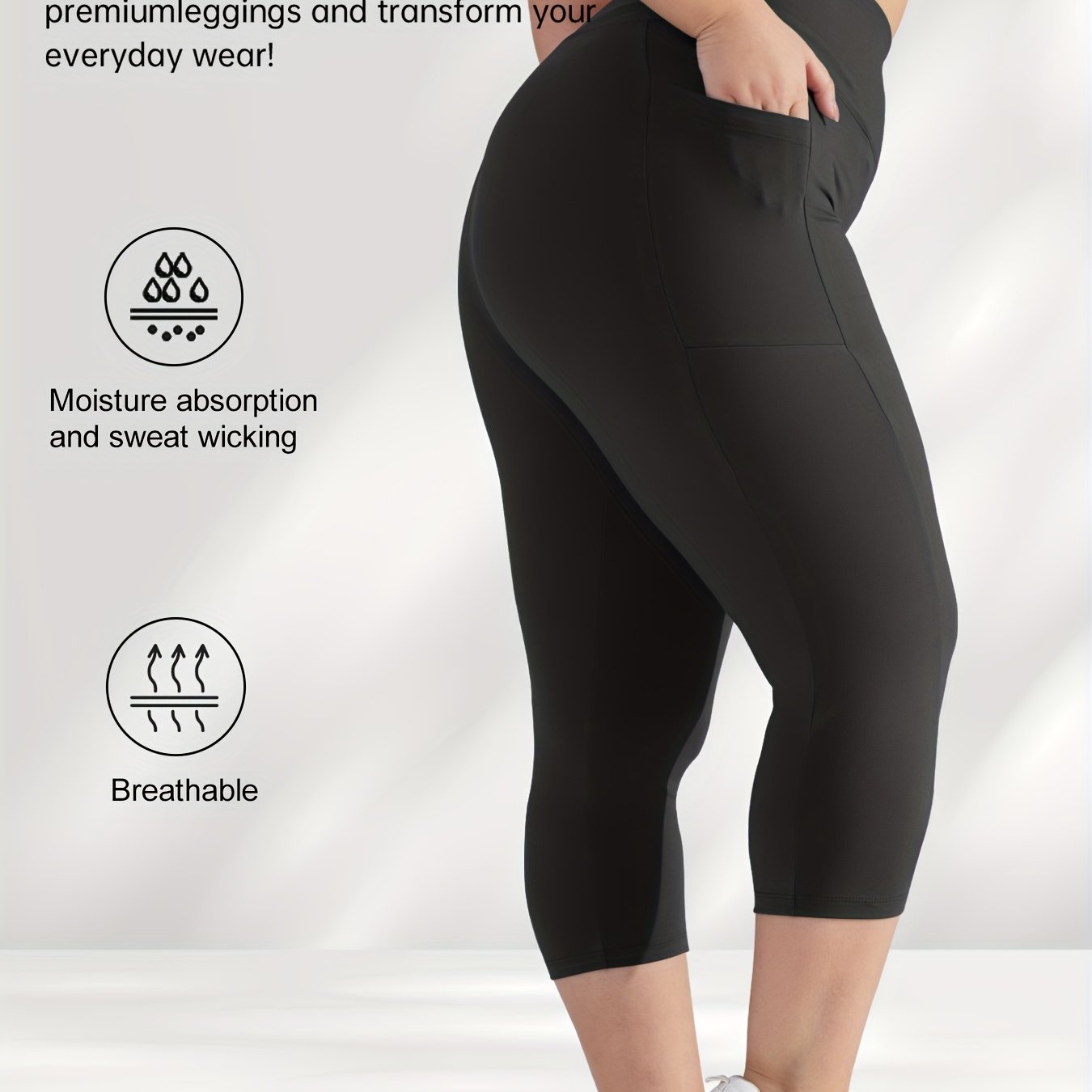Women's Plus Size High-Waisted Capri Leggings with Side Phone Pockets