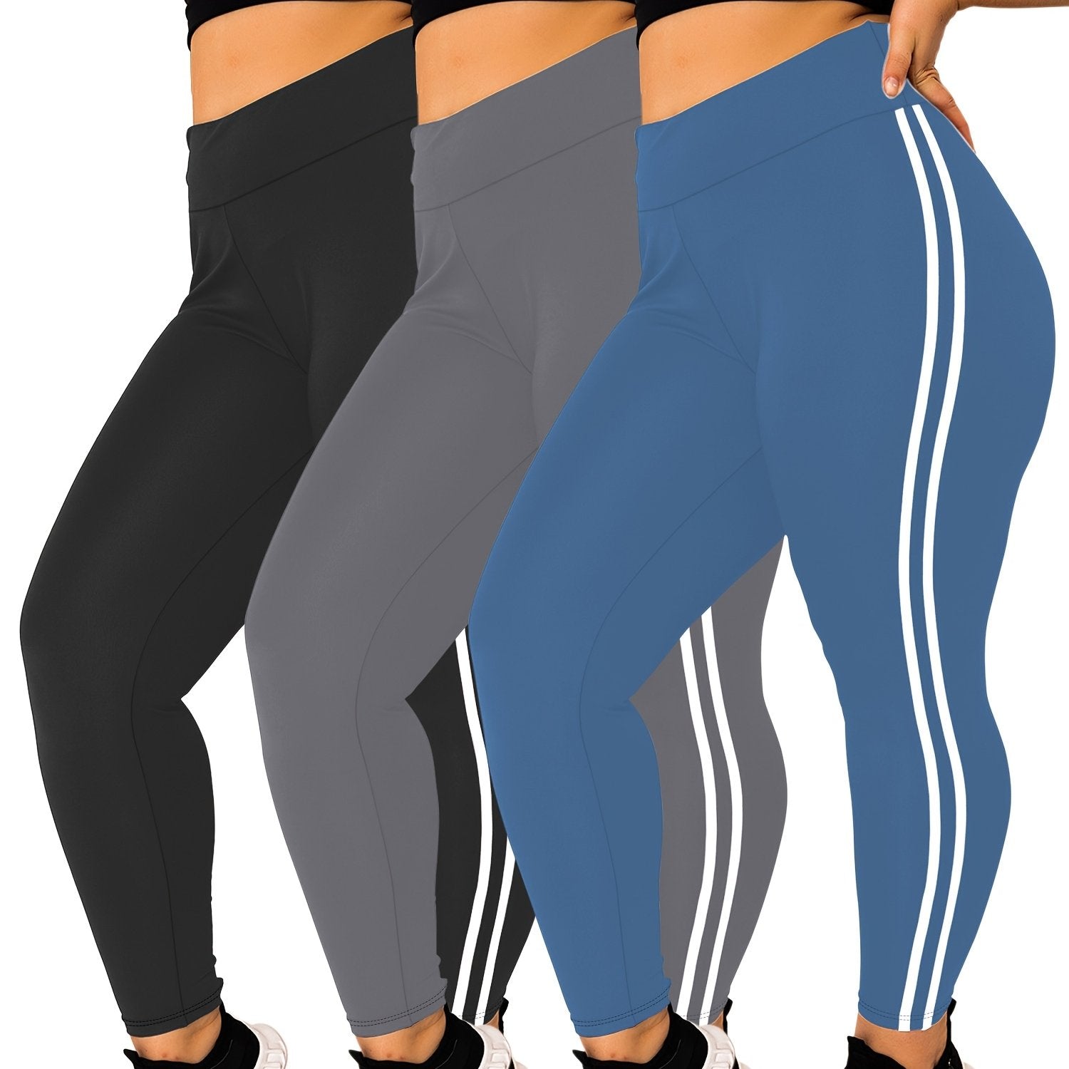 3-Pack Plus Size High-Waisted Tight-Fit Leggings