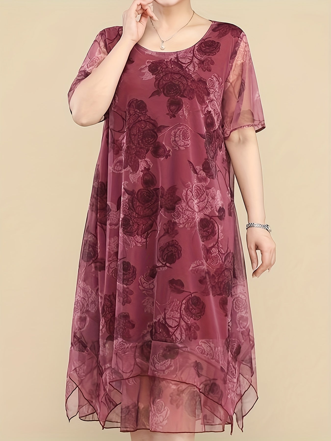 Women's Floral Chiffon Tunic Dress