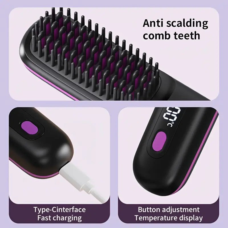 Wireless Straightener Brush, 30W Ceramic, 3 Temperature Settings
