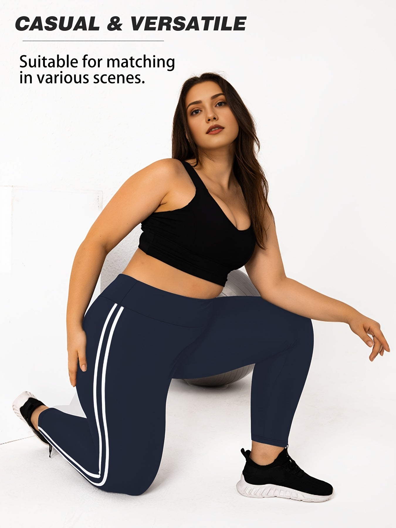 Women's Plus Size High-Waisted Cropped Leggings with Side Stripes