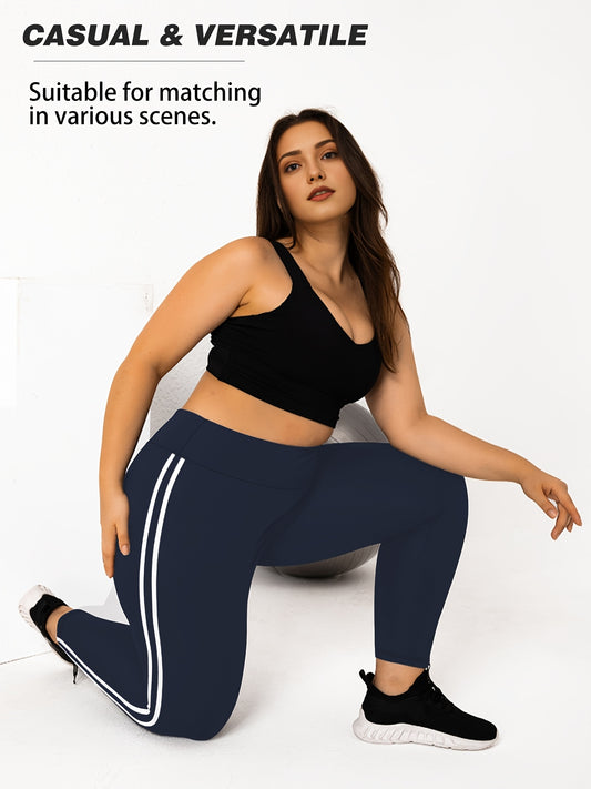 Women's Plus Size High-Waisted Cropped Leggings with Side Stripes