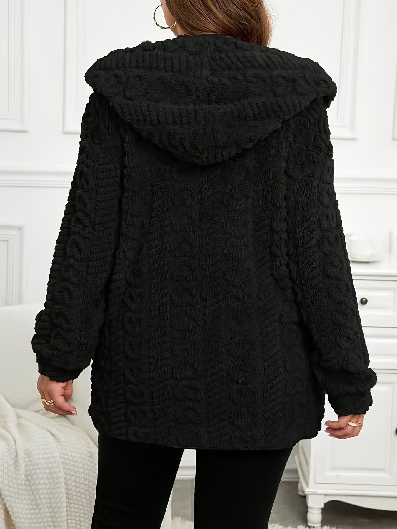 Plus Size, Autumn and Winter Warm Fashion Casual Plush Hooded Cardigan Jacket
