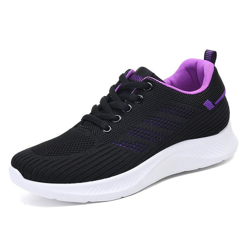 [1 Pair Women'S Breathable Running Sneakers] 1 Pair Women'S Breathable Casual Running Sneakers, Solid Color Fabric Low-Top Lace-Up Shoes with PVC Sole for All Seasons