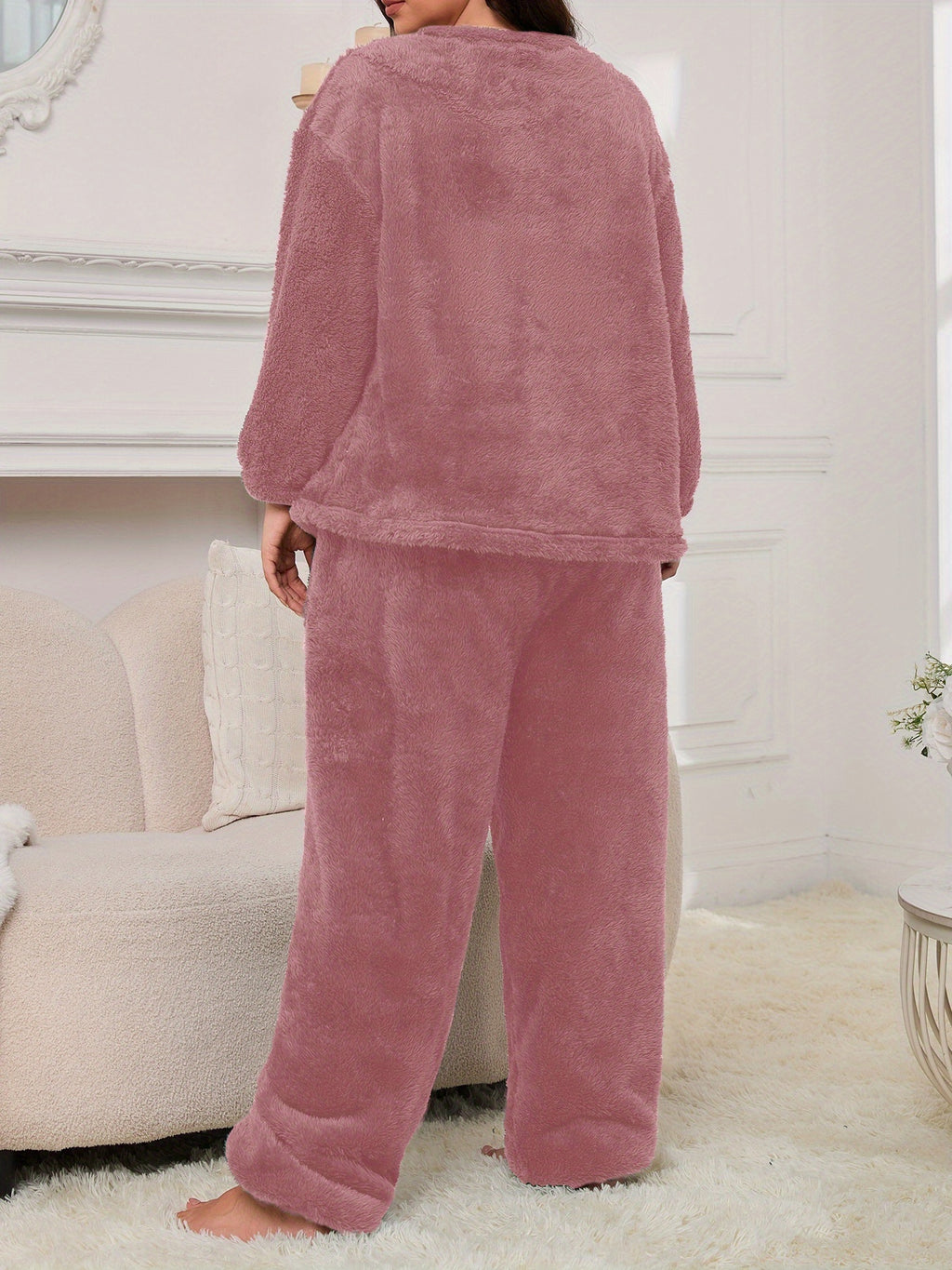 Women's Pajama Set with Letter and Cherry Print, Thickened Warm