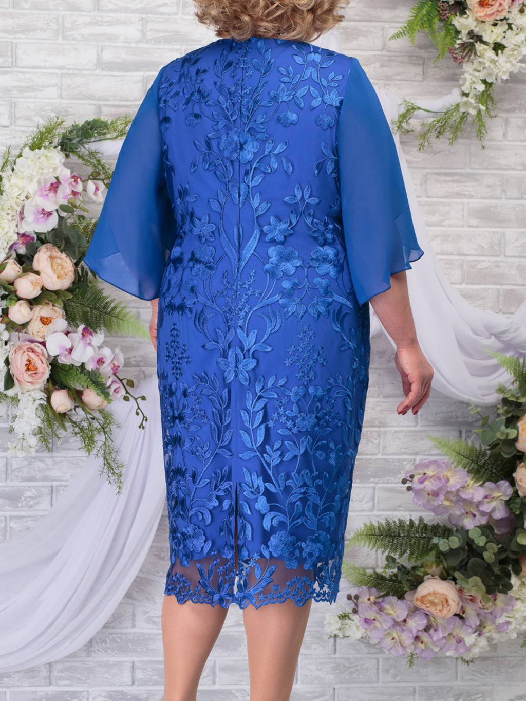 Elegant Blue Floral Embroidered Maxi Dress for Women - Sleeveless, Knee-Length, Perfect for Weddings and Formal Events, Fitted Bodycon