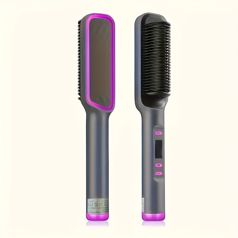 Pink & Black Electric Hair Straightener Brush with Heat Protection