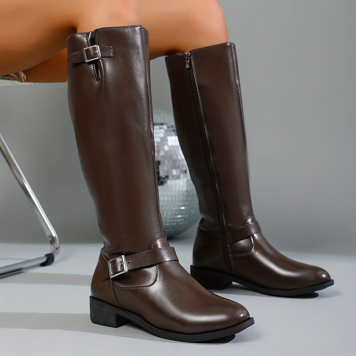 Women's Western Cowboy Boots - Pointed Toe High-Heel Round Toe Ankle Boots with Zipper Closure