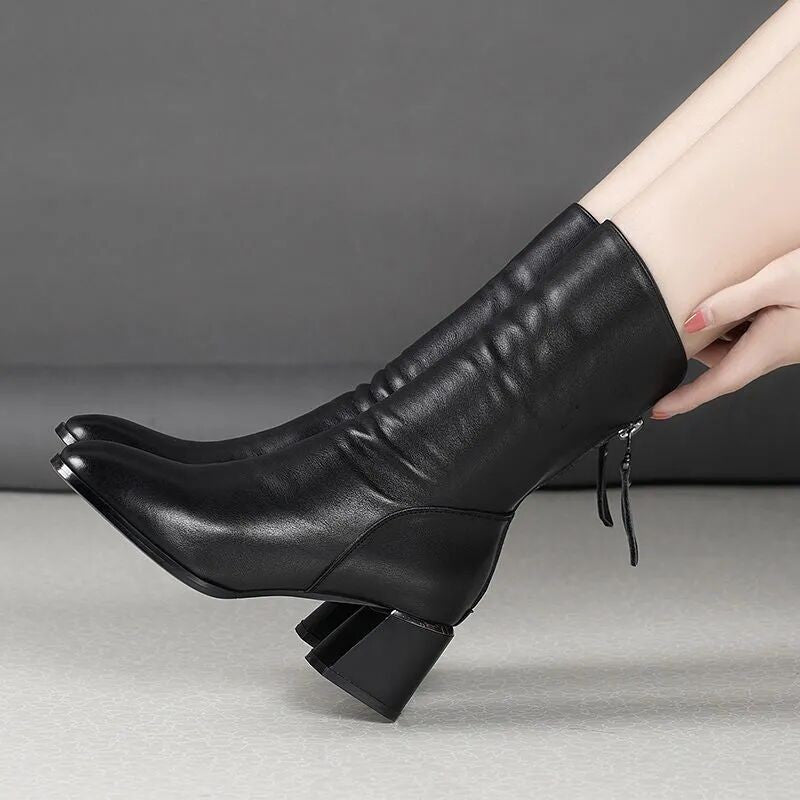 Comfortable Women's Chunky Heel Pointed Toe Ankle Boots