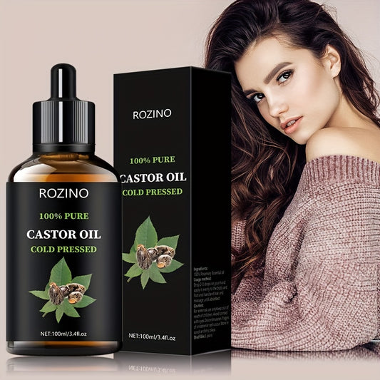 ROZINO Unrefined Castor Oil, Cold Pressed for Hair, Eyelashes, Eyebrows, Skin & Nails Care, Hypoallergenic, All Skin Types, Unisex-adult, Drying Effect, Skin Care Ingredient