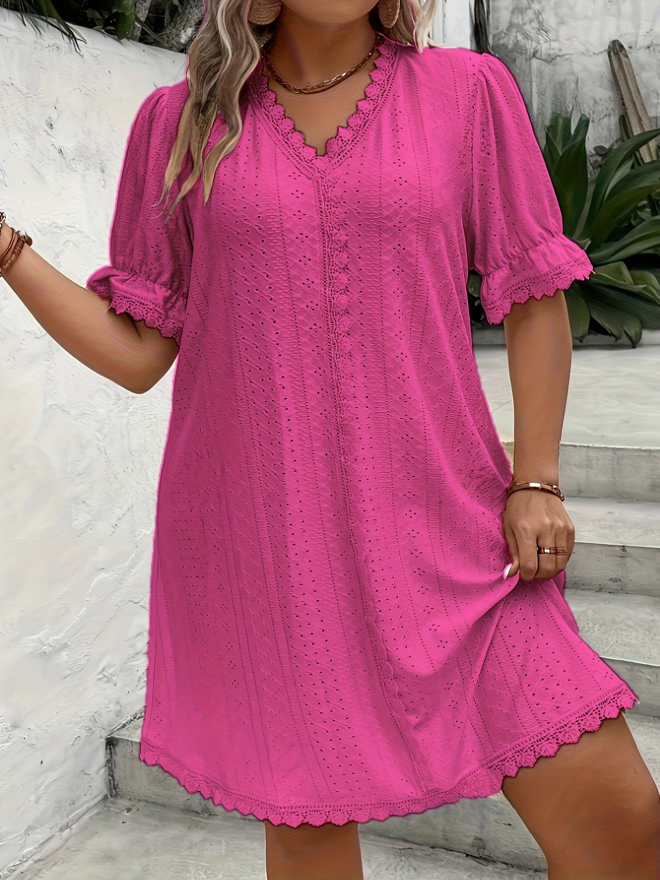 Casual Court Lock Flower Lace Loose Dress