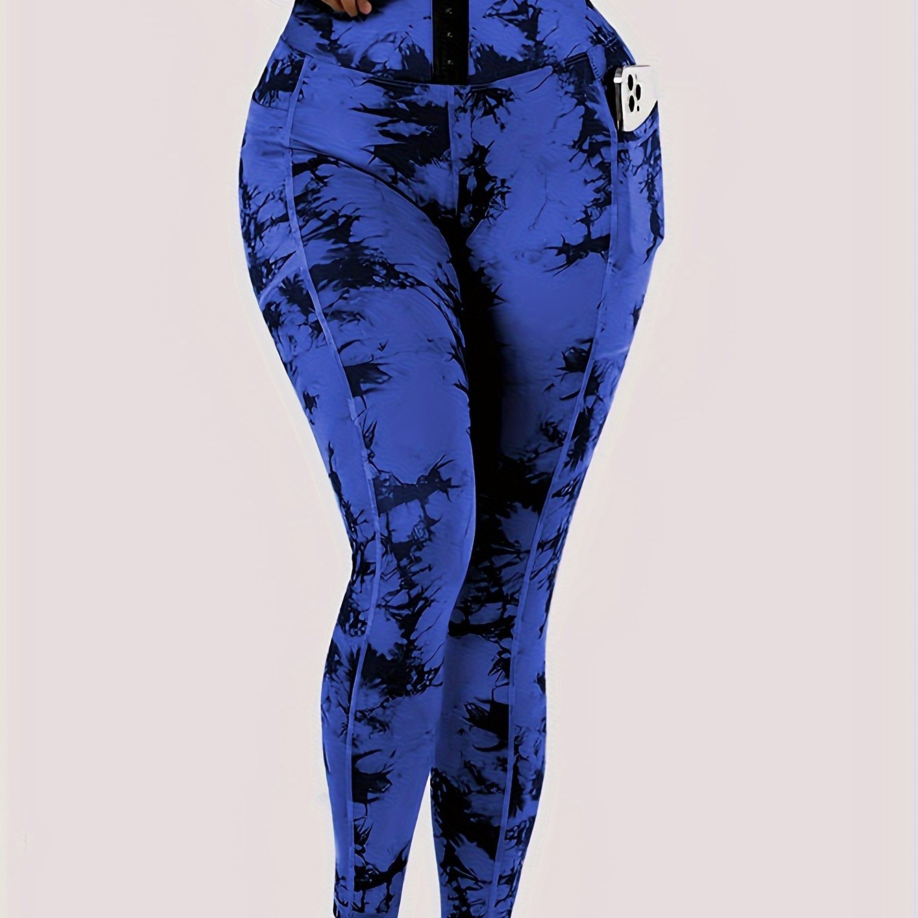 Women' High-Waist Tie-Dye Yoga Leggings with Front Button Closure & Pockets