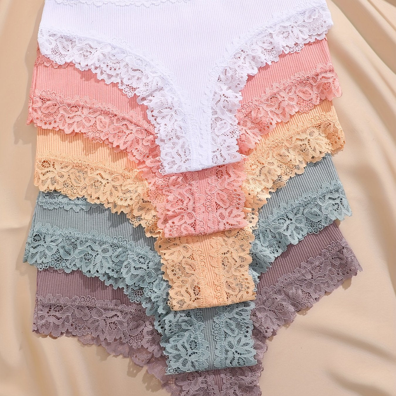 5pcs Solid Lace Trim Briefs, Comfy & Breathable Intimate Panties, Women's Lingerie & Underwear