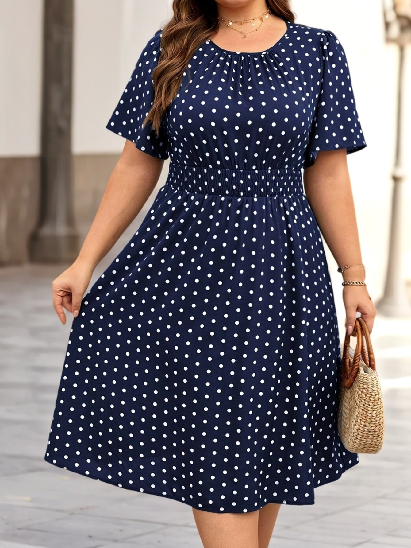 Elegant Women's Plus Size Dot Print Summer Dress