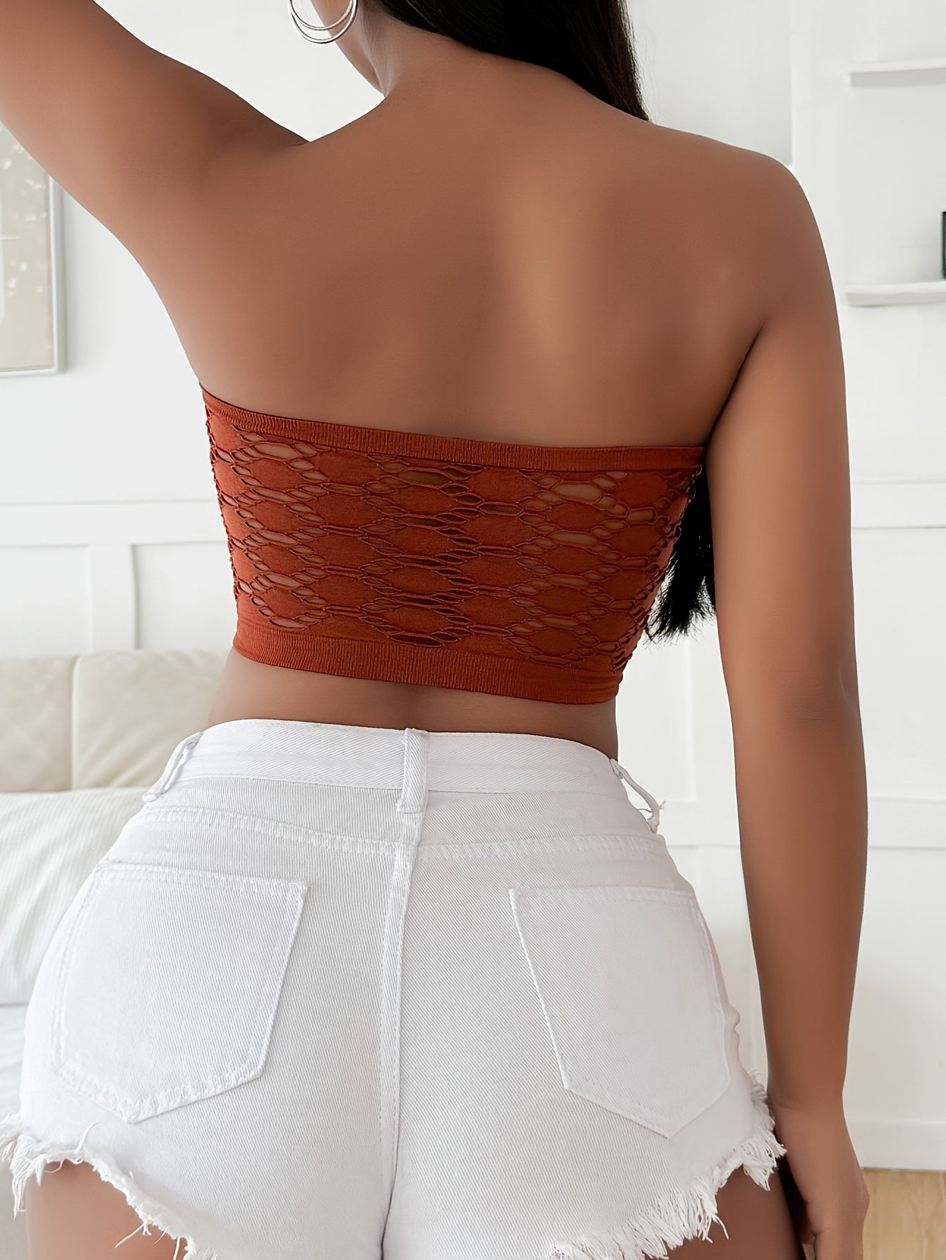 Hollow Mesh Tube Bra, Sexy & Breathable Wireless Bandeau Bra, Women's Lingerie & Underwear
