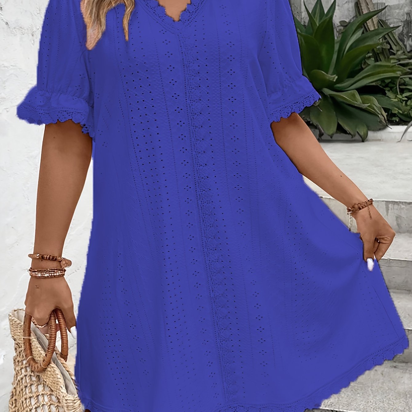 Casual Court Lock Flower Lace Loose Dress