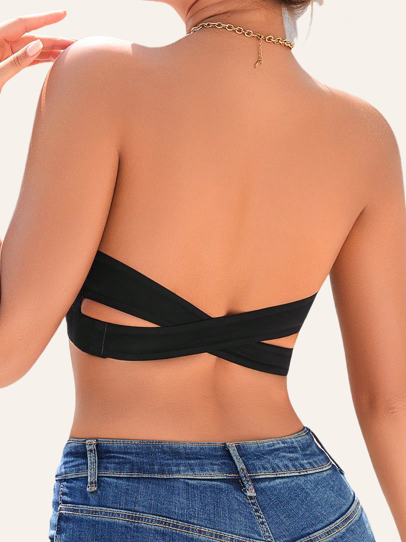 [Wireless Bandeau Bra] Seamless Wireless Women's Strapless Bandeau Bra | Removable Pads, Dual Anti-Slip Straps, Cross-Back Support & Durable Hook Closures | Black for Parties, Dates, Daily Wear - All-Season Versatile, Date Ni