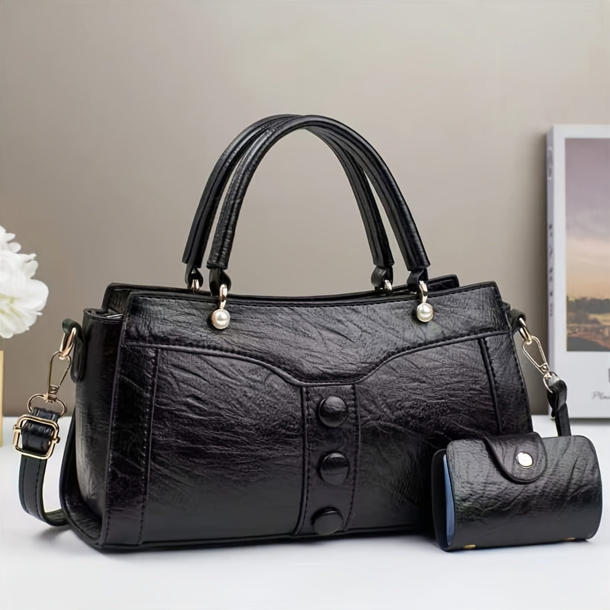 Women's Elegant Beige Synthetic Crossbody Bag with Golden-Tone