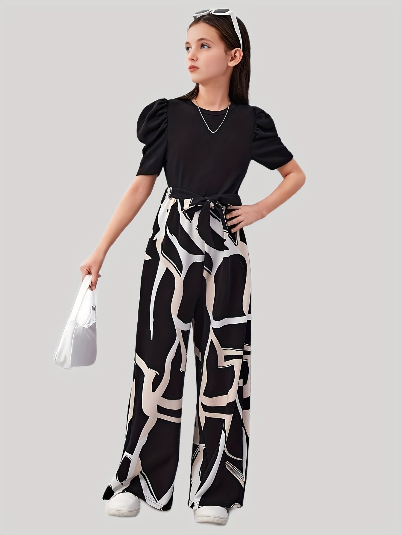 Girl's Casual Tie-Dye Wide-Leg Culottes - Black & White