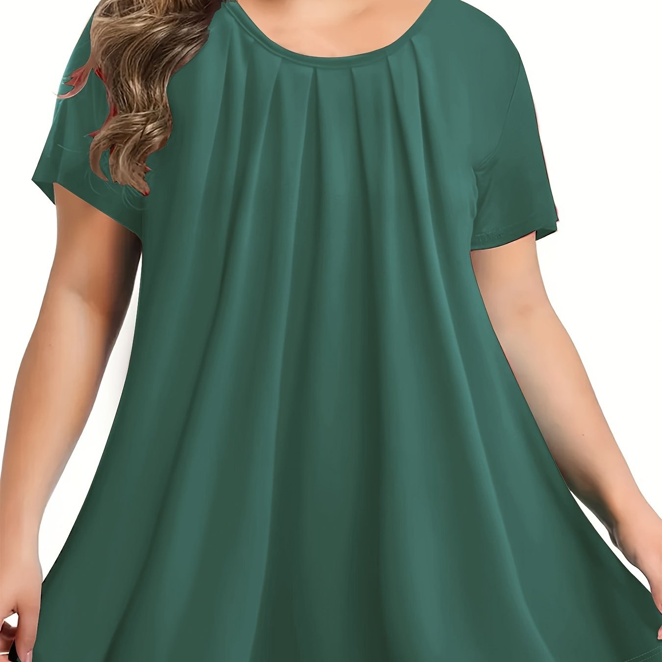 Polyester Elegant Crew Neck Ruched Bust Slight Stretch Knit Fabric Pullovers
