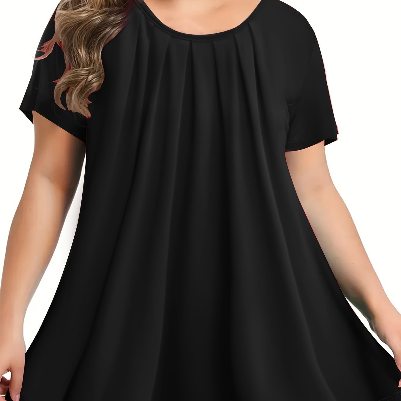 Polyester Elegant Crew Neck Ruched Bust Slight Stretch Knit Fabric Pullovers