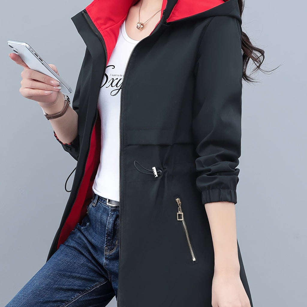 Women's Reversible Long Sleeve Windbreaker Jacket, Fit, Detachable Hood & Zipper Closure