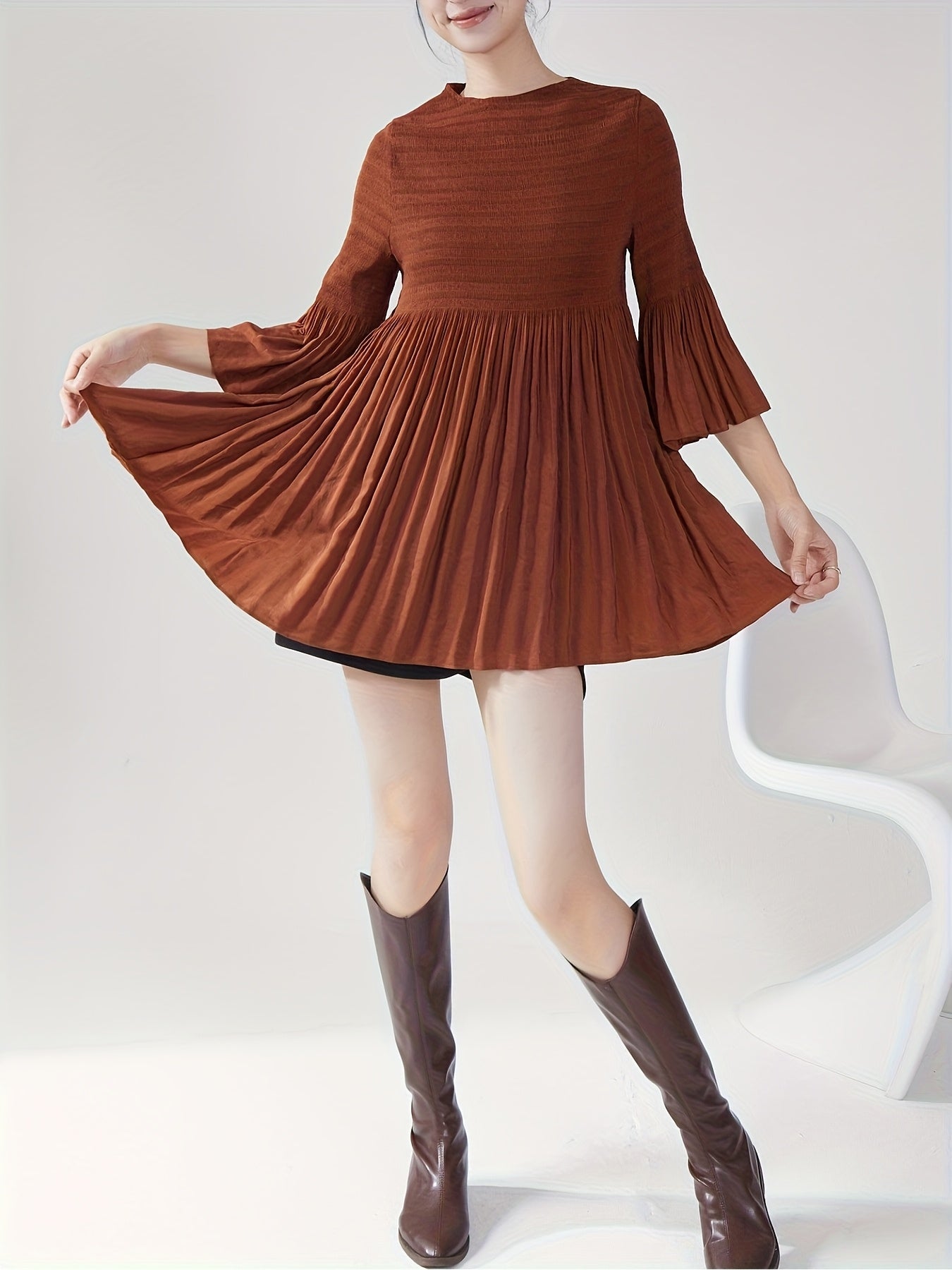 Women's French Style Smoothing A-Line T-Shirt with Bell Sleeve Top