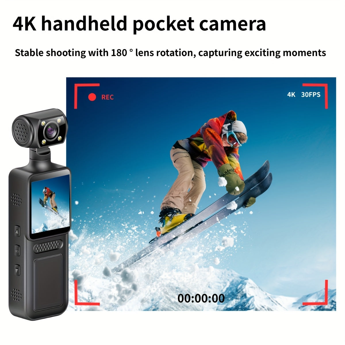 4K handheld stabilizer pocket sports camera with 180 ° rotating lens
